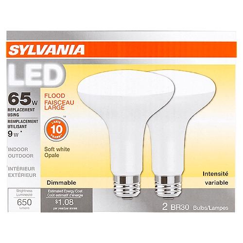 Sylvania LED 65W Soft White Flood BR30 Bulbs, 2 count