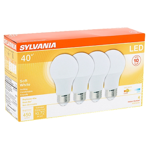 Sylvania LED 40W A19 Soft White Bulb, 4 count