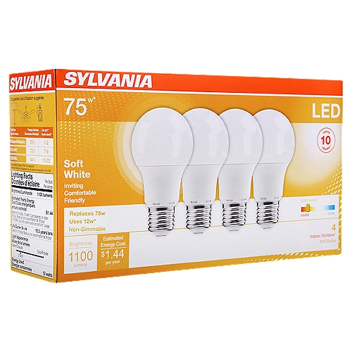 SYLVANIA Contractor Series LED 75W A19 Soft White 2700K Frosted 4pk