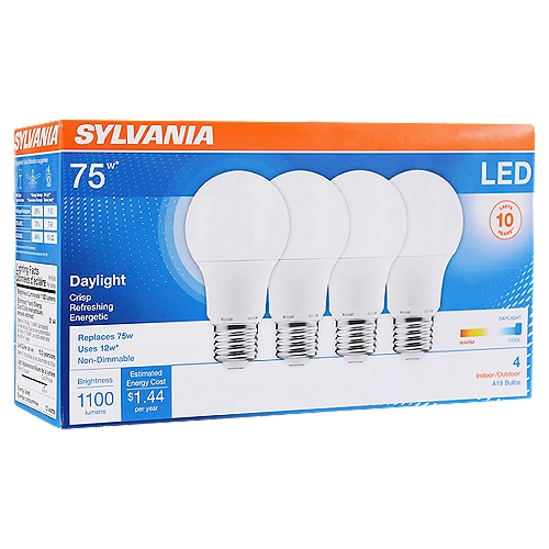 SYLVANIA Contractor Series LED 75W A19 Daylight 5000K Frosted 4pk