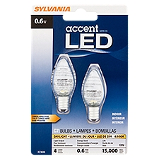 Sylvania Bulbs, LED Accent Series Daylight 0.6W Indoor Candelabra Base C7, 2 Each