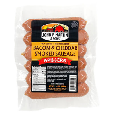 John F. Martin & Sons Grillers Bacon & Cheddar Smoked Sausage, 14 oz