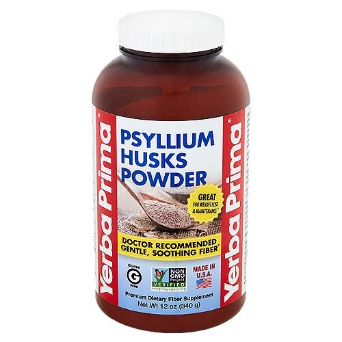 Doctor Recommended Gentle, Soothing Fiber*nnTake daily for best digestive health.*nPure psyllium fiber, no additives.nGreat fiber supplement for low carb, high protein and gluten-free diets.*nPromotes regularity*nGreat for weight loss and weight maintenance.*nWonderful for smoothies and baking.nnYerba Prima Psyllium Husks for Regularity and Colon Health: Psyllium husks promote easy, healthy elimination and sweep waste out of the colon more quickly. Psyllium husks provide gentle fiber to soothe and normalize the bowel when there is discomfort.*nnYerba Prima Psyllium Husks for Weight Maintenance: Dietary fiber plays an important role in weight loss and maintaining healthy weight. High fiber foods like psyllium husks help promote satiety (a feeling of fullness).*nnYerba Prima Psyllium Husks for Heart Health: To help support heart health, take 1 serving a day, with meals.*n*This statement has not been evaluated by the Food and Drug Administration. This product is not intended to diagnose, treat, cure or prevent any disease.