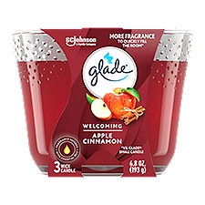 Glade Candle Apple Cinnamon Scent, 3-Wick, 6.8 oz (193 g), 1 Count, Infused with Essential Oils