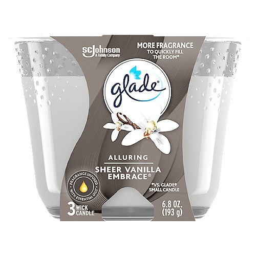 Glade Candle Alluring Sheer Vanilla Embrace Scent, 3-Wick, 6.8 oz (193 g), 1 Count