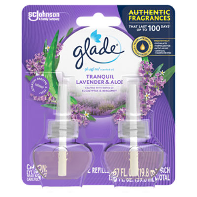 Glade PlugIns Scented Oil Refills 2 CT, Tranquil Lavender & Aloe, Plug In Air Freshener, 1.34 FL ounce