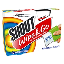 Shout Wipe & Go Instant Stain Remover Wipes, 12 count