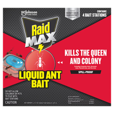 Raid Max Liquid Ant Bait, Kills the Colony, Ant Poison Bait Stations for Home, 4 Count