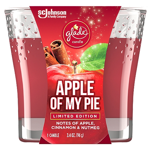 Glade Apple of My Pie Candle Limited Edition, 3.4 oz
These limited edition fall scented candles are a great way to add a little glam, allure and excitement to any party with fall scents. Looking for great gift ideas? Why not share the joy of fall scents and good smelling candles by gifting these holiday candles to friends and loved ones. The Glade Holiday Spirit Collection is a range of limited-time-only Glade scents that will get you in the mood to put on your party hat. 

• Stir up the season with Apple Of My Pie small candles, a limited edition fragrance from the Glade Holiday Spirit Collection
• Enjoy party vibes with a warm fragrance that blends Gala apple, cinnamon, and baked crisp to create an alluring mood for festive fun; the fragrance of this apple scented candle is crafted by master perfumers and infused with essential oils
• Spark joy with a holiday candle fragrance that brings you all the glam, allure, and excitement of a festive party
• Glade is America's #1 selling fall fragrance brand