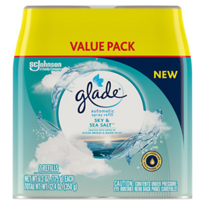 Glade Automatic Spray Refills, Air Freshener, Sky & Sea Salt, 6.2 oz Each, Pack of 2