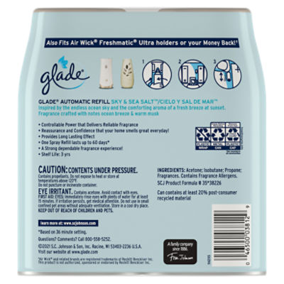 Glade Automatic Spray Refill, Air Freshener for Home and Bathroom, Sky &  Sea Salt, 6.2 Oz, 2 Count