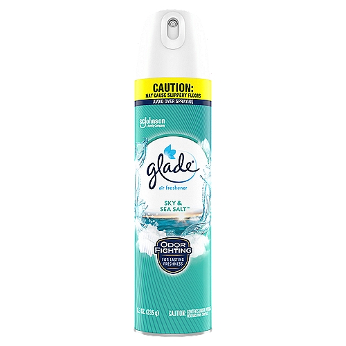 Glade Sky & Sea Salt Air Freshener, 8.3 oznIt's easier than ever to take a break from everydayness. Sky & Sea Salt Glade Air Freshener Spray is now bursting with 2x more fragrance, giving you extra power to revive the vibe. This air freshener for home use a fragrance crafted by master perfumers. With notes of ocean breeze, sea salt and driftwood. And there's more great news - the can also got a sleek makeover, while the push button has been changed to give you improved comfort and control. nn• Now with 2x more fragrance (vs Glade 7.6 oz spray), it's easier than ever to enjoy waves of freshness - the can got a fashion makeover and the push button gives you improved comfort and controln• Uses 100% natural propellant, and is made without phthalates, parabens, formaldehyde, nitro musks or dyesn• Surround yourself with a room air freshener fragrance infused with essential oilsn• Freshen any room in a spritz with this Glade aerosol spray - it makes it easy to add a refreshing spritz of personality to your home