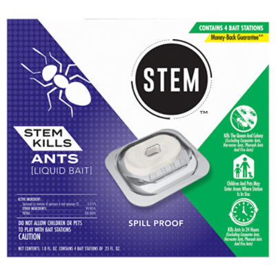 STEM Liquid Ant Bait, Kills Ants, Spill Proof, [Includes 4 Bait Stations]