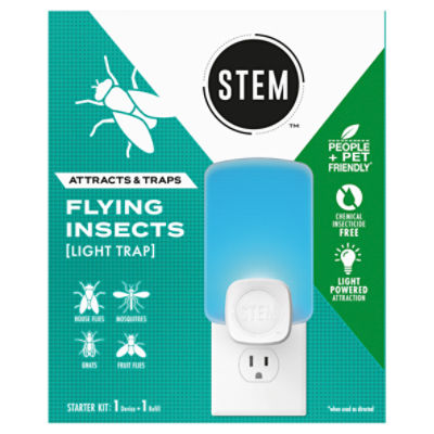 STEM Light Trap, Attracts and Traps Flying Insects, Emits Soft Blue Light, [Includes Starter Kit with 1 Light Trap and 1 Refill]