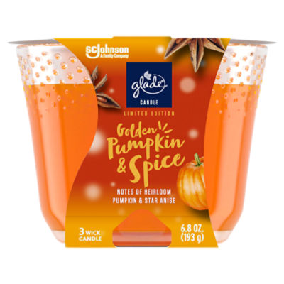 SC Johnson Glade Golden Pumpkin & Spice Wick Candle Limited Edition, 3 count, 6.8 oz