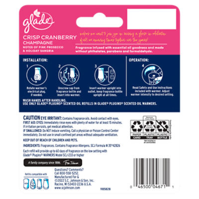 Glade PlugIns Scented Oil Air Freshener, 2 Refills, Crisp Cranberry Champagne - 1.34 oz