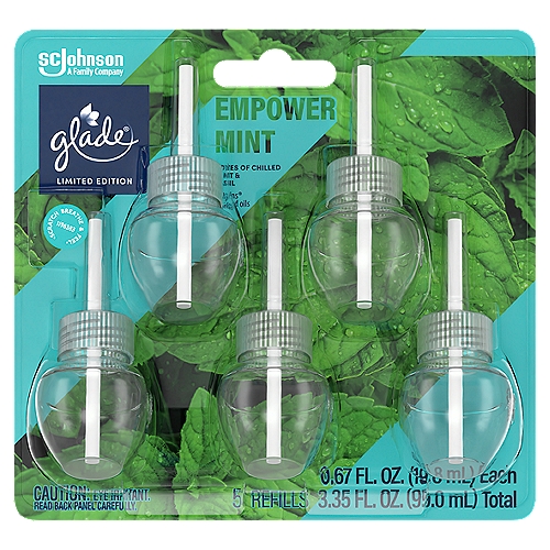 Glade PlugIns Scented Oil Refills, Empower Mint, Air Freshener, .067 oz Each, Pack of 5