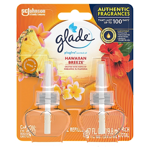 Glade PlugIns Scented Oil Refill, Hawaiian Breeze, Essential Oil Infused Wall, 1.34 oz, 2 ct