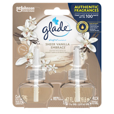 Glade PlugIns Scented Oil Refill Sheer Vanilla Embrace, Essential Oil Wall  Plug In, 1.34 oz, 2 Pack