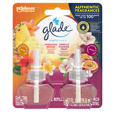 Glade PlugIns Scented Oil 2 Refills, Hawaiian Breeze® & Vanilla Passion Fruit, 2 x 1.34 oz