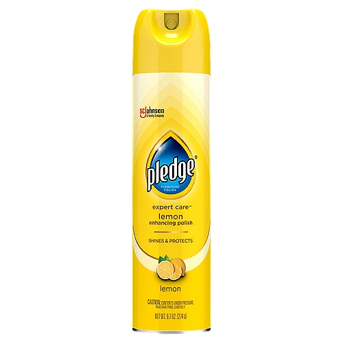 Pledge Expert Care Lemon Enhancing Furniture Polish, 9.7 oznKeep your special surfaces looking their best with Pledge Expert Care Lemon Enhancing wood cleaner and polish. Pledge has been taking care of and protecting surfaces for decades. That tradition continues with our Expert Care Lemon Enhancing polish that shines and protects wood surfaces and more. Use it as a granite countertop spray, wood furniture cleaner spray, stainless steel spray cleaner and for many other cleaning and polishing needs.nn• This cleaner spray improves the appearance of most hard surfaces by removing dust and fingerprints and providing a protective, glossy coating, without leaving a waxy buildupn• Pledge Expert Care is an enhancing polish you can use on sealed wood, sealed leather, granite, stainless steel, laminate, quartz and other hard surfacesn• Our wood cleaner and wood polisher provides a streak-free, fast and easy shine to keep your special surfaces looking their bestn• Convenient aerosol makes it quick and easy to use and leaves a crisp and fresh lemon scent