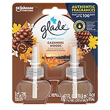 Glade PlugIns Scented Oil Refill Cashmere Woods, Essential Oil Infused Wall, 1.34 oz, Pack of 2