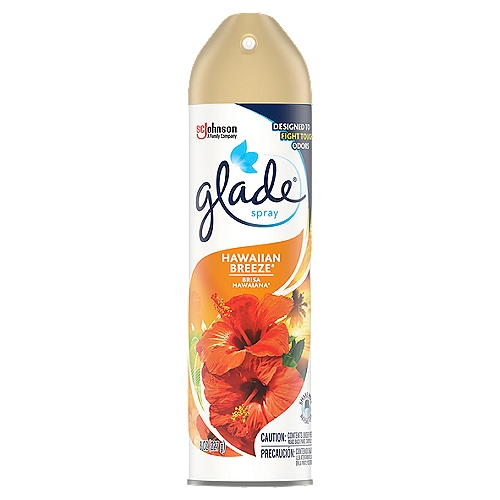 Glade Hawaiian Breeze Air Freshener Spray, 8 oz
Eliminate odor and make your home inviting for all with Glade Hawaiian Breeze Room Spray. Infused with essential oils, it instantly freshens the air in your bathroom, kitchen, living room, bedroom or den. This easy-to use spray can is designed to fight the toughest odors in your home, and provides up to 7 hours of freshness per use. Discover the layers of Hawaiian Breeze. Sip on a sweet tropical smoothie as the island breeze helps you discover your taste for fruity paradise. The essence of pineapple and juicy peach nectar excite the senses with exotic sweetness. Notes of mango and red berries blend smoothly to add complexity to this perfectly fruity fragrance. Hints of tropical flowers provide undertones of a lush and lively tropical bouquet.

• Notes of lush fruits and flowers burn on the horizon
• The totally re-designed Glade Hawaiian Breeze Room Spray provides up to 7 hours of freshness per use
• Fights tough odors and freshens the air with fragrance infused with essential oils