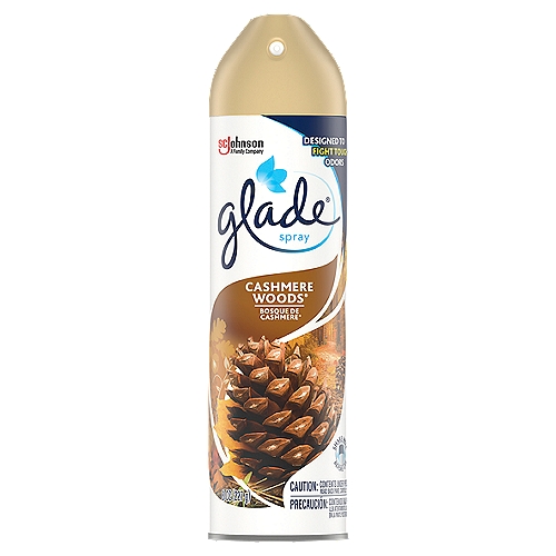 Glade Room Spray Air Freshener, Cashmere Woods, Up to 7 Hours of Freshness, 8 oz
Eliminate odor and make your home inviting for all with Glade Cashmere Woods Blossom Room Spray. Infused with essential oils, it instantly freshens the air in your bathroom, kitchen, living room, bedroom or den. This easy-to use spray can is designed to fight the toughest odors in your home, and provides up to 7 hours of freshness per use.

• A warm welcoming patchouli light flickers at the end of today's path
• The totally re-designed Glade Cashmere Woods Room Spray provides up to 7 hours of freshness per use
• Fights tough odors and freshens the air with fragrance infused with essential oils
• Instant Freshness. We have a fragrance for that