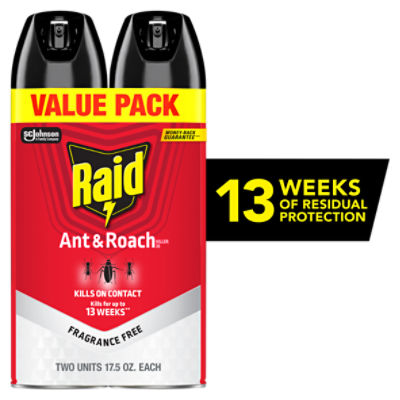 Raid Ant & Roach Killer, Indoor Insecticide, Residual Killing Power Fragrance Free, 17.5 oz, 2 Count
