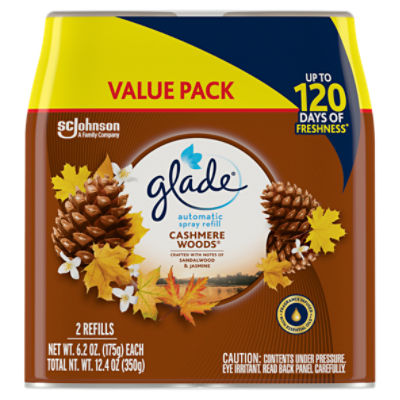 Glade Automatic Spray Refill, Air Freshener, Comforting Cashmere Woods, 2 Refills, 2 x 6.2 oz