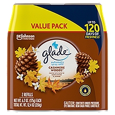 Glade Automatic Spray Refill, Air Freshener, Comforting Cashmere Woods, 2 Refills, 2 x 6.2 oz