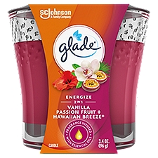 Glade Candle Energize Vanilla Passion Fruit & Hawaiian Breeze 2 in 1 Scent, 1-Wick, 3.4 oz 1 CT