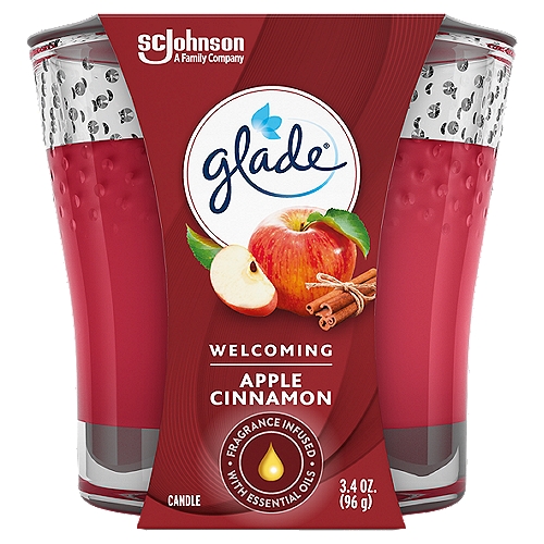 Glade Candle Apple Cinnamon Scent, 1-Wick, 3.4 oz (96 g), 1 Count, Infused with Essential Oils