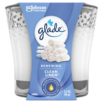 Glade Candle Clean Linen Scent, 1-Wick, 3.4 oz (96 g), 1 Count, Infused  with Essential Oils