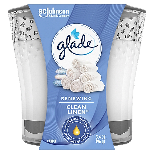 Glade Candle Clean Linen Scent, 1-Wick, 3.4 oz (96 g), 1 Count, Infused with Essential Oils