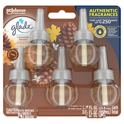 Glade PlugIns Scented Oil Refill Cashmere Woods, Essential Oil Infused Wall, 3.35 FL ounce, Pack of 5