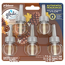 Glade PlugIns Scented Oil Refill Cashmere Woods, Essential Oil Infused Wall, 3.35 FL ounce, Pack of 5