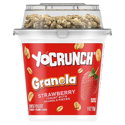 YoCrunch Strawberry Lowfat Yogurt with Kellogg's Granola, 6 oz
Make snack time fun with YoCrunch Lowfat Strawberry Yogurt with Granola. This lowfat yogurt is deliciously smooth and creamy--and best of all, it comes with granola topping, so you can add a fun crunch to every bite. YoCrunch puts snack time in your control: you can sprinkle just the amount of toppings you want, save them for last, or mix everything together for maximum crunch. Either way, YoCrunch is off-the-charts in yum. Available in a taste bud-tantalizing range of flavors and toppings, YoCrunch offers a fun snacking experience that the entire family can enjoy.
In 1985, the YoFarm Yogurt Company embarked on a mission to create a delicious yogurt snack. After a few years of experimenting, we discovered that our yogurt simply isn't complete without a little crunch--and just like that, YoCrunch arrived on the scene. Available in a taste bud-tantalizing range of flavors and toppings, YoCrunch offers a fun snacking experience that the entire family can enjoy.
