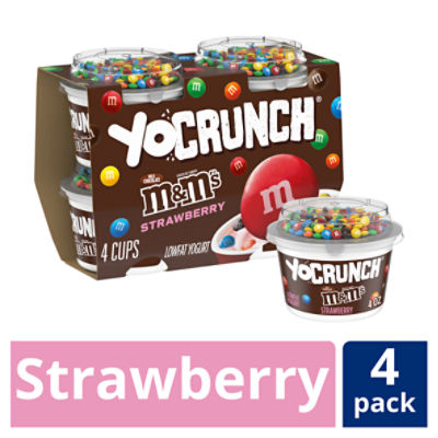 YoCrunch Strawberry with M&M's Milk Chocolate Candies Lowfat Yogurt, 4 oz, 4 count
