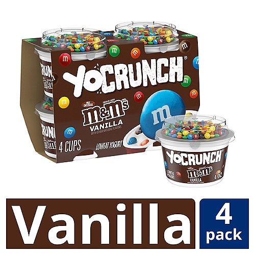 Make snack time fun with YoCrunch Lowfat Vanilla Yogurt with M&Ms. This lowfat yogurt is deliciously smooth and creamy--and best of all, it comes with M&Ms topping, so you can add a fun crunch to every bite. 

YoCrunch puts snack time in your control: you can sprinkle just the amount of toppings you want, save them for last, or mix everything together for maximum crunch. Either way, YoCrunch is a perfectly portioned, off-the-charts yummy, anytime treat your entire family will love.
In 1985, the YoFarm Yogurt Company embarked on a mission to create a delicious yogurt snack. After a few years of experimenting, we discovered that our yogurt simply isn't complete without a little crunch--and just like that, YoCrunch arrived on the scene. Available in a taste bud-tantalizing range of flavors and toppings, YoCrunch offers a fun snacking experience that the entire family can enjoy.