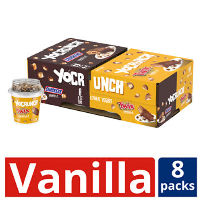 YoCrunch Low Fat Vanilla with Snickers and Twix Variety Pack Yogurt, 6 Oz. Cups, 8 Count