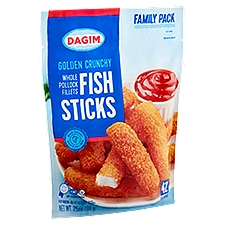 Dagim Golden Crunchy Whole Pollock Fillets Fish Sticks Family Pack, 42 count, 25 oz