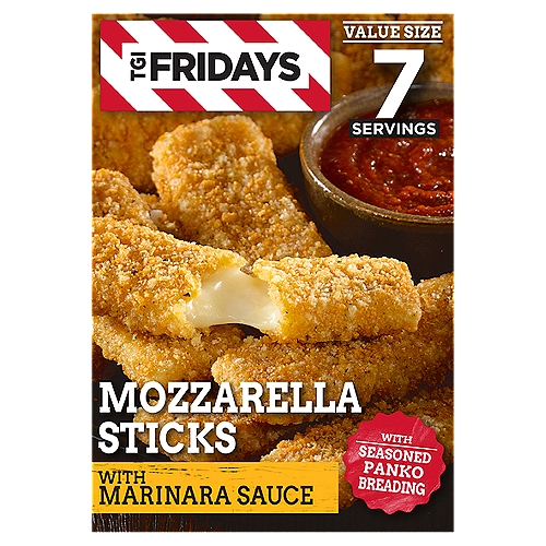 TGI Fridays Mozzarella Sticks with Marinara Sauce Value Size, 30 oz
Real Mozzarella Cheese Coated with a Crispy Garlic Seasoned Panko Breading with Marinara Sauce