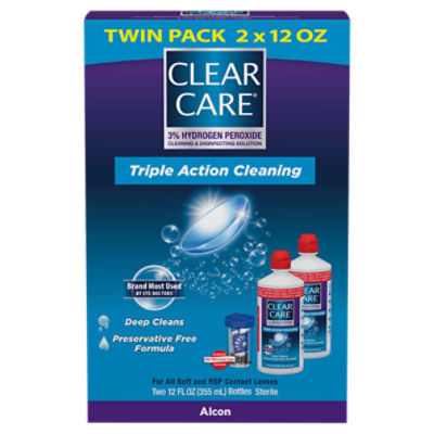 Clear Care Triple Action Cleaning & Disinfectant Solution Twin Pack, 12 fl oz, 2 count