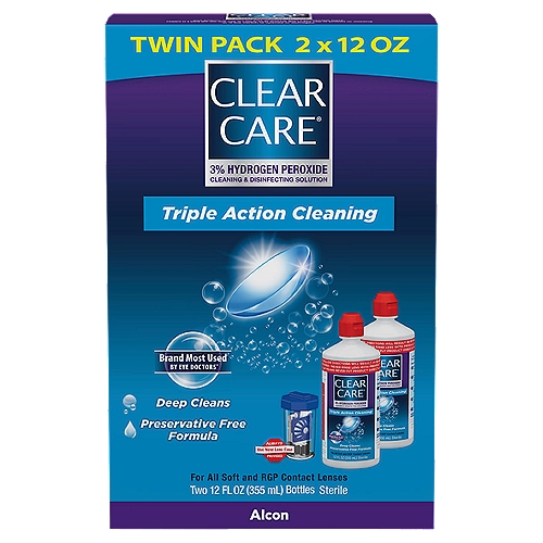 Clear Care Triple Action Cleaning & Disinfectant Solution Twin Pack, 12 fl oz, 2 count