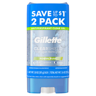 Gillette Clear + DriTech Power Rush AntiPerspirant Deodorant, Two