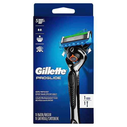 Gillette ProGlide Razor and Cartridge
A smooth shave for unbeatable closeness*
*vs top selling razor

Enhanced* Lubrastrip® for comfort
*vs Fusion

Flexvall™ responds to contours, getting virutally every hair