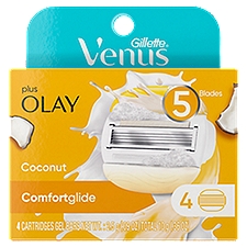 Gillette Venus Comfortglide Plus Olay Coconut Cartridges and Gel Bars, 4 count