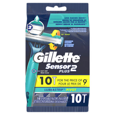 Gillette Sensor2 Plus Pivoting Head Men's Disposable Razors, 10 Count