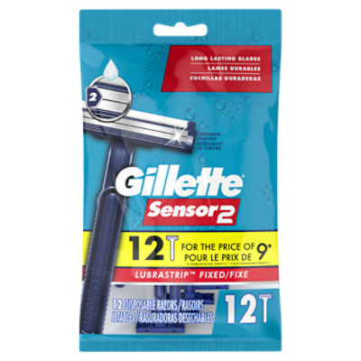 Gillette Sensor2 Fixed Head Men's Disposable Razors, 12 Count